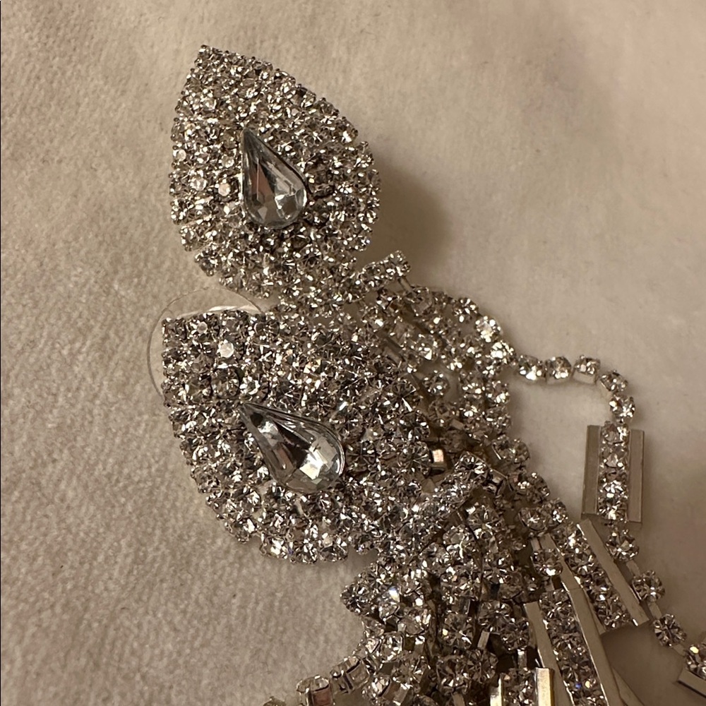 Dazzling Silver and Shimmering Rhinestone Dangle Earrings - Picture 7 of 10